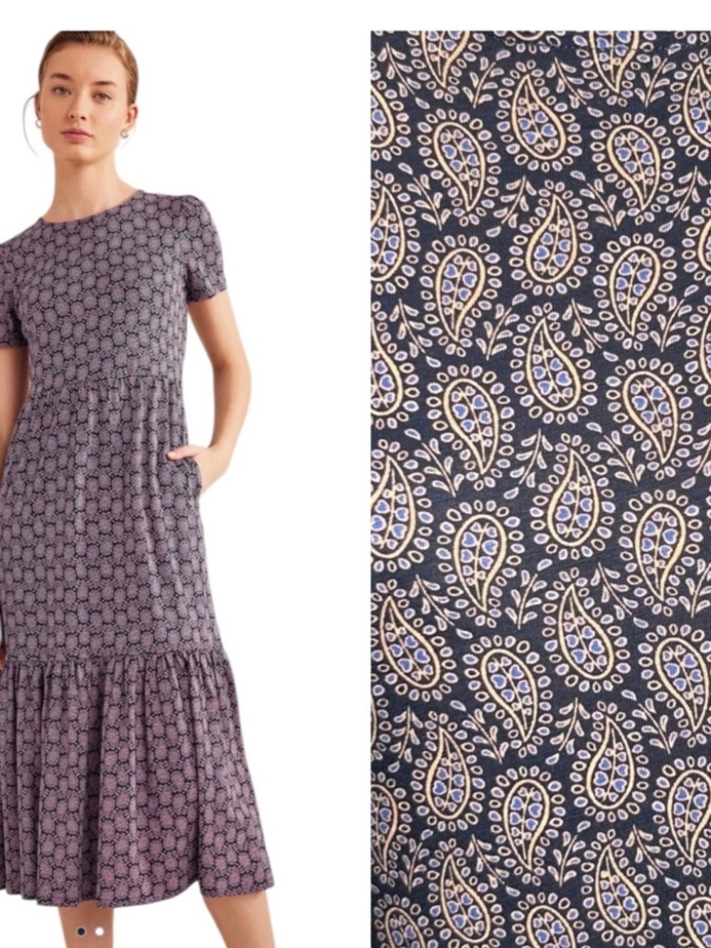 NWT Boden Emma Tiered Jersey Mini Dress (Paisley Heart) 10P